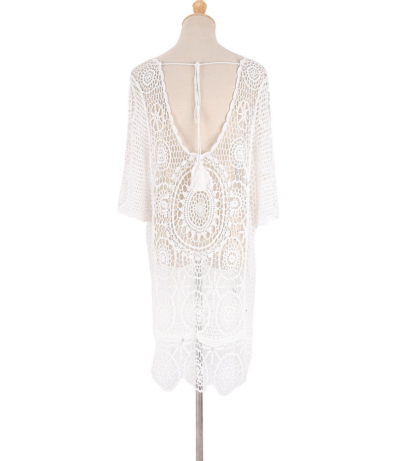 Bohemian Crochet Beach Cover Up - Lightweight Lace Cotton Kimono For Women, Bikini Wrap, Summer Vacation, Swimwear Cover, Sun Protection_voghion.com