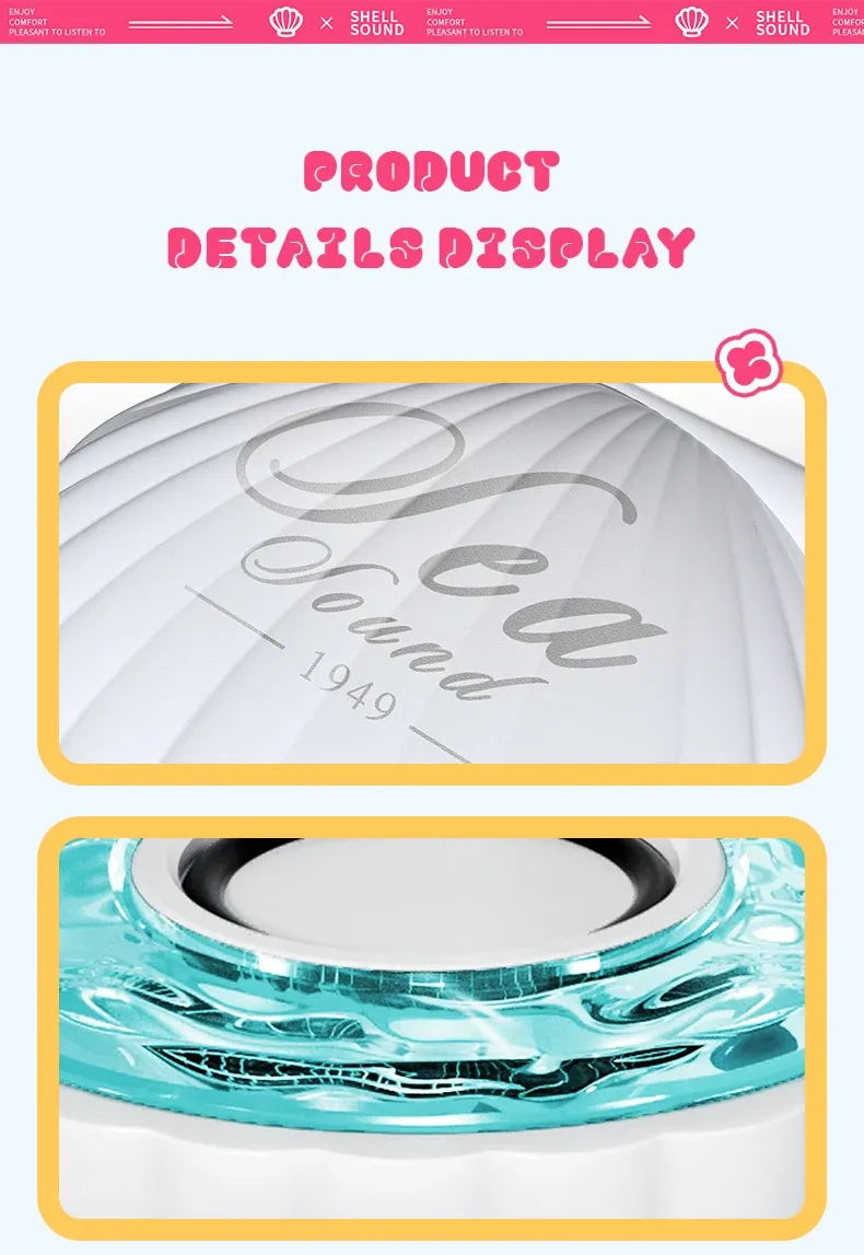 Altoparlante Bluetooth wireless retrò a forma di conchiglia, lettore musicale, suono stereo, lampada di proiezione di luce ambientale colorata, cassa sonora per dormire_voghion.com