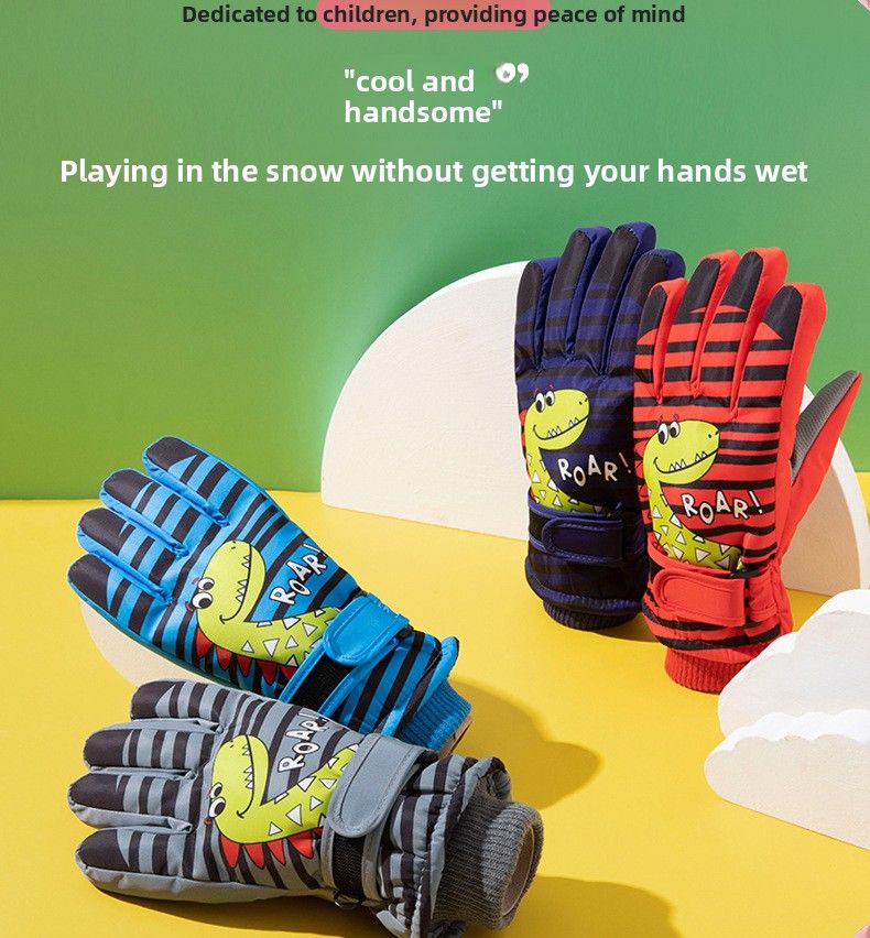 Luvas de inverno infantis para esqui com forro de lã, compatíveis com telas sensíveis ao toque, ideais para ciclismo, com cinco dedos, antiderrapantes, à prova de vento, perfeitas para crianças e estudantes._voghion.com