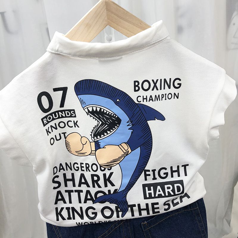 Ropa para madres y niños, novedad de verano, versión coreana para niños, camiseta con solapa, pantalones cortos, traje sin mangas con estampado de dibujos animados para niños_voghion.com