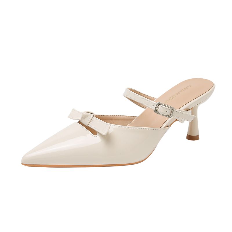 Women's Summer Sandals 2025 Fashion High-End French Style Black High Heels Thin Heel Closed-Toe Mules_voghion.com