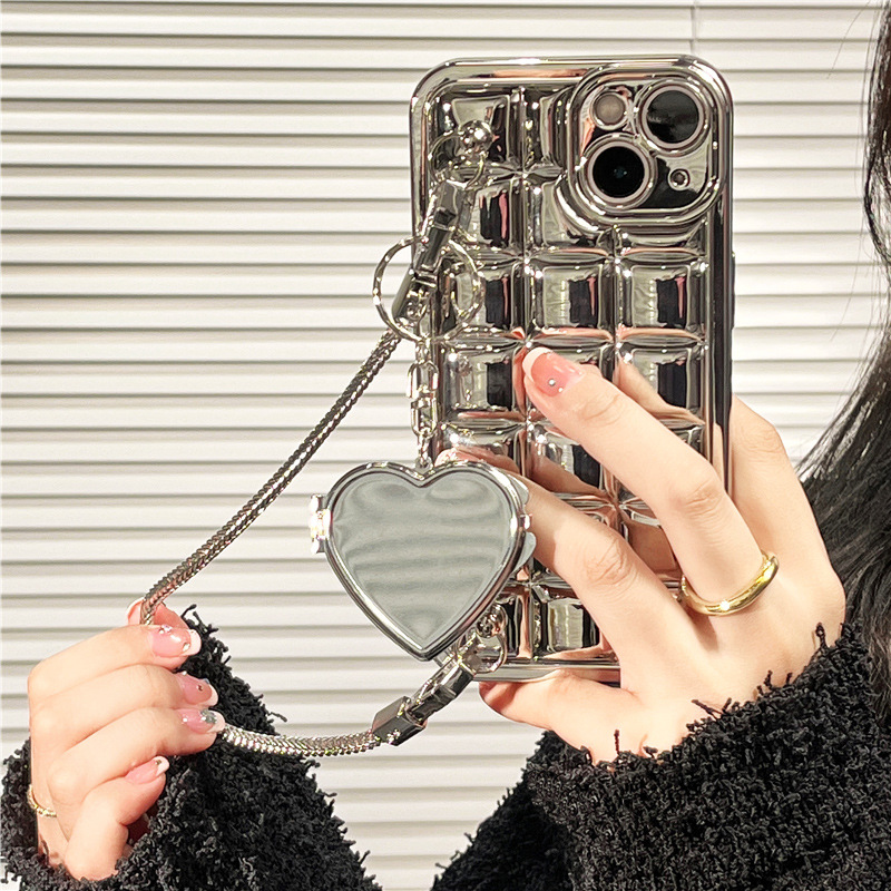 Advanced silver checkered chain suitable for iPhone 14 promax phone case Apple 13 and cool wind 12 anti drop soft_voghion.com