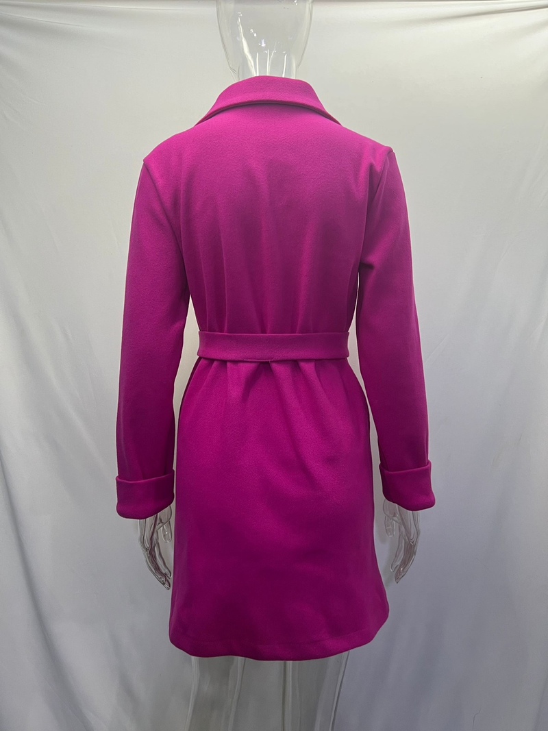 Herfst- en wintermode slanke wollen jas met revers en riem_voghion.com