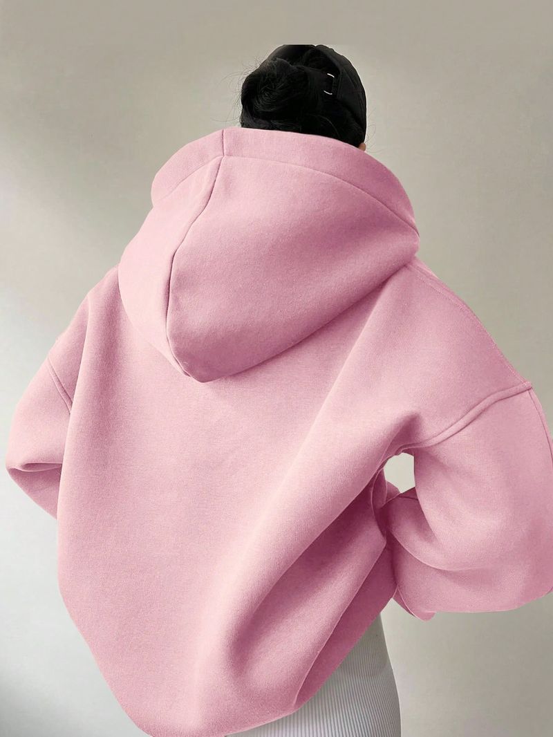 Women's Clothing Sweatshirt Solid Color Long Sleeve Hooded Solid Color Loose Sweater Women's Top_voghion.com