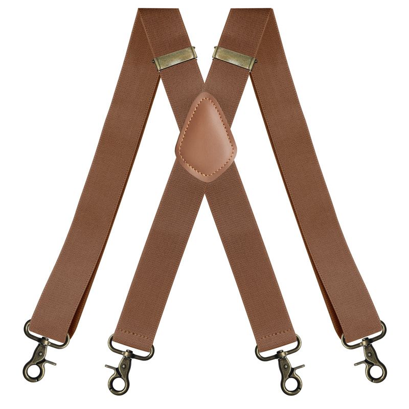 VOOTHOST Vintage Suspenders For Men Work Heavy Duty Big Tall 3.5cm Wide X-Shape 4 Bronze Snap Hooks Adjustable Elastic Trouser Braces F0213_voghion.com