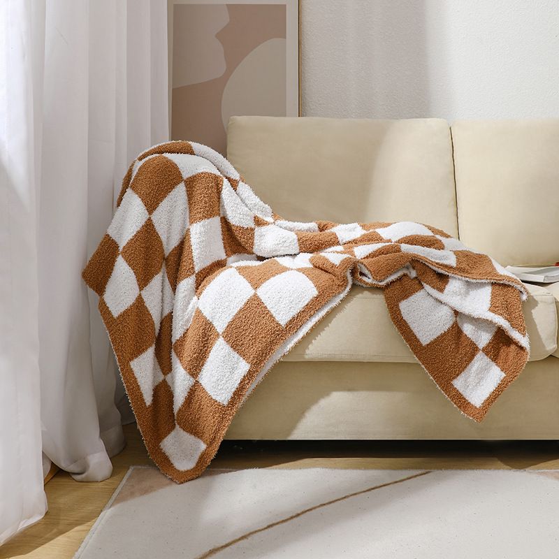 INS Nordic divano coperta a scacchiera scozzese coperta piccola aria condizionata lavorata a maglia, coperta per pisolino in velluto con bordo mezzo_voghion.com