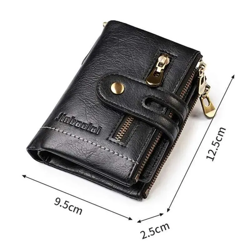 Designer 2025 Theft Men's PU Leather Retro Style Short Bifold Zipper Wallets Credit Card Coins Storage With Anti Loss_voghion.com