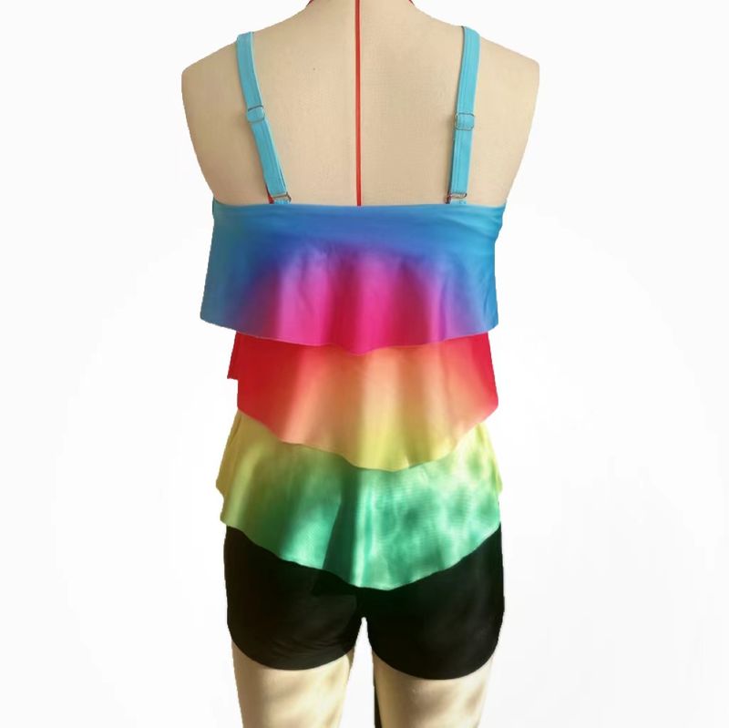 Maiô comercial de roupas femininas com babados, maiô conservador, cueca boxer, maiô tankini, tamanho grande, cor gradiente_voghion.com