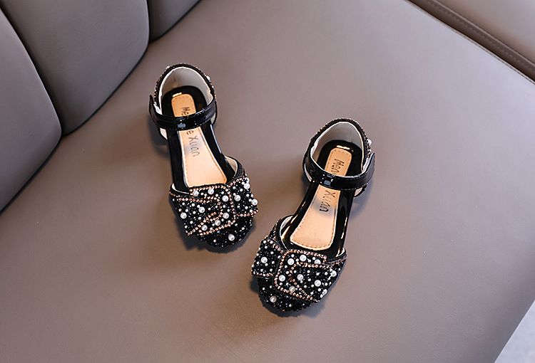 Neu Perle Strass Bogen Kleine Mittlere Kinder Tanz Schuhe Performance Schuhe Halb Sandalen_voghion.com