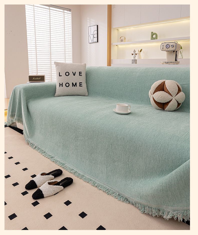 Puxu Chenille Sofa Throw All-Season Thickened One-Piece High-End Solid Color Full Cover Set_voghion.com