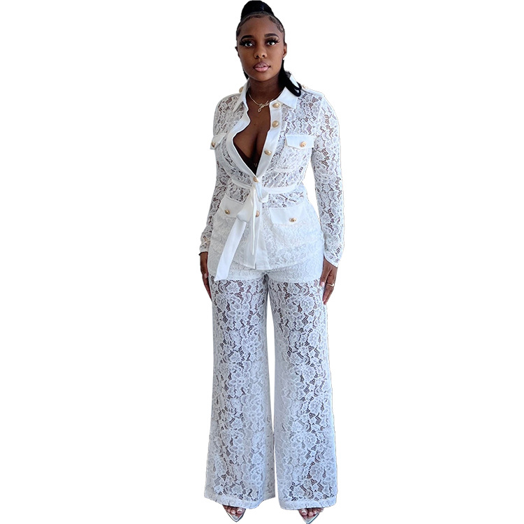 Women's Autumn Fashion Hook Lapel Long Sleeve Pants Suit_voghion.com
