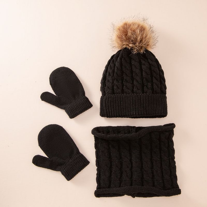 New autumn and winter children's small twisted hat, scarf and gloves three piece set soft warm suit_voghion.com