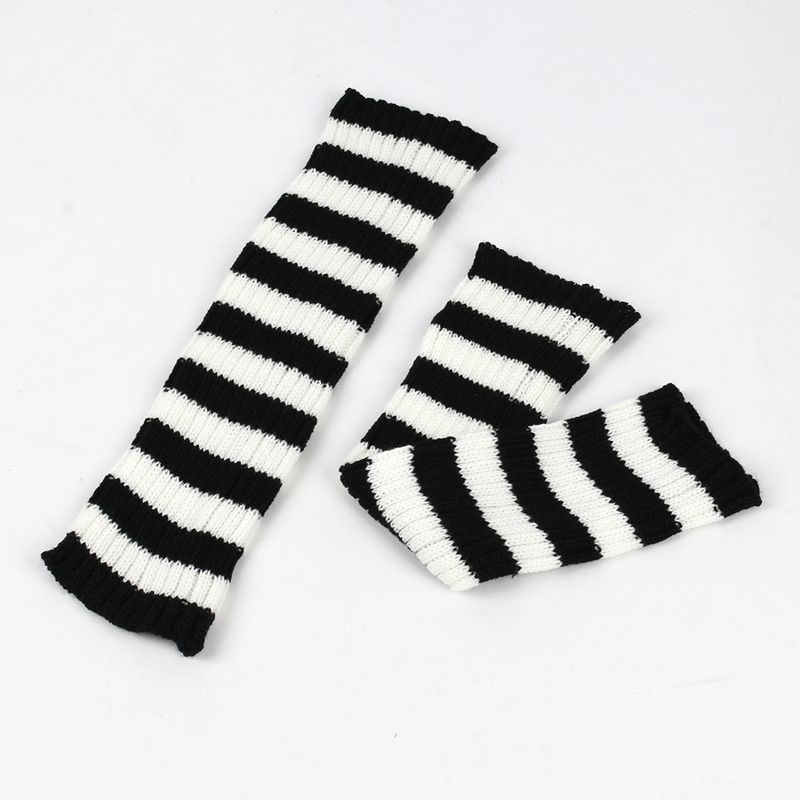 Unisex Beinwärmer für Männer und Frauen Gestrickte Fußwärmer Farbig gestreifte Stiefelwärmer Stapelsocken_voghion.com