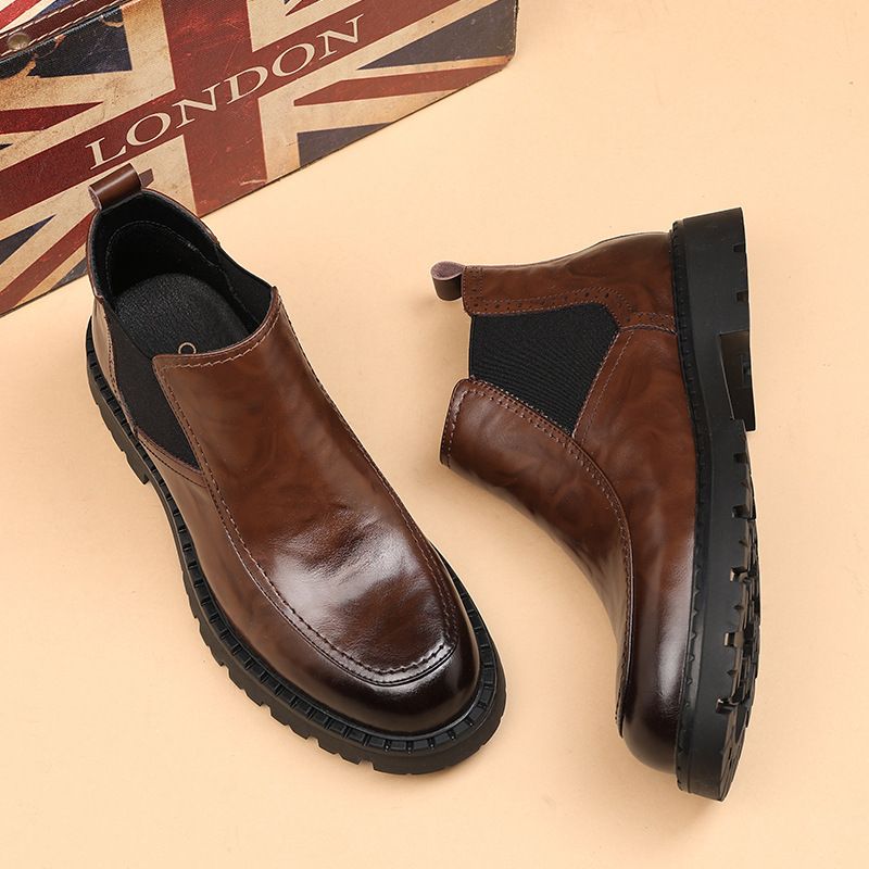 Martin Boots Herren Ärmel Chelsea Braun Herrenstiefel Mid-Wind Casual Lederstiefel_voghion.com