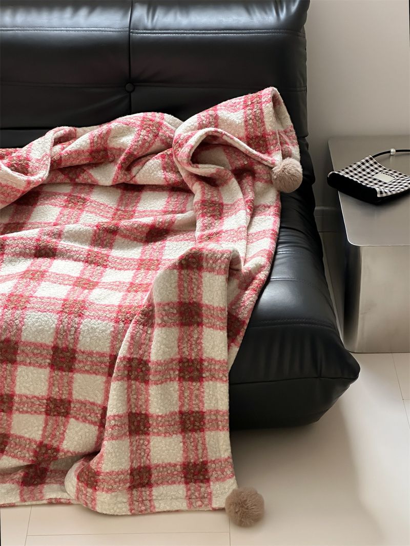 Shearling Loop Fleece Autumn/Winter Warm Blanket Checkered Sofa Bed Foot Blanket_voghion.com