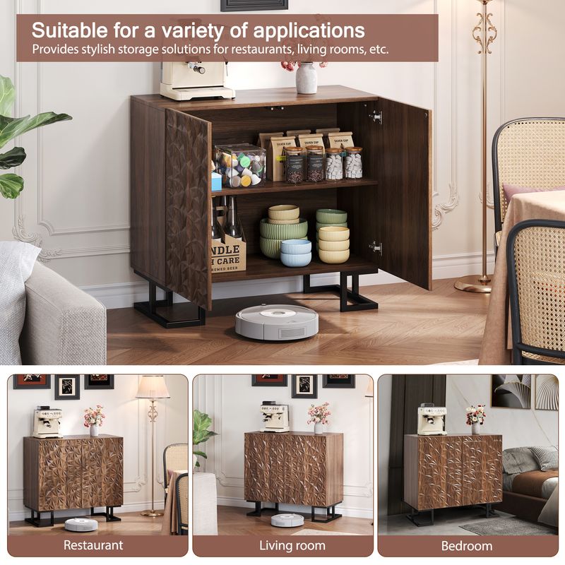 Credenza 80x78 cm Walnussoptik, cassettiera con apertura a pressione, metallo, design moderno_voghion.com