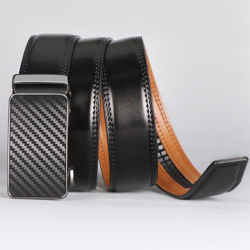 Men's Genuine Leather Youth Business Automatic Belt Two-layer Cowhide_voghion.com