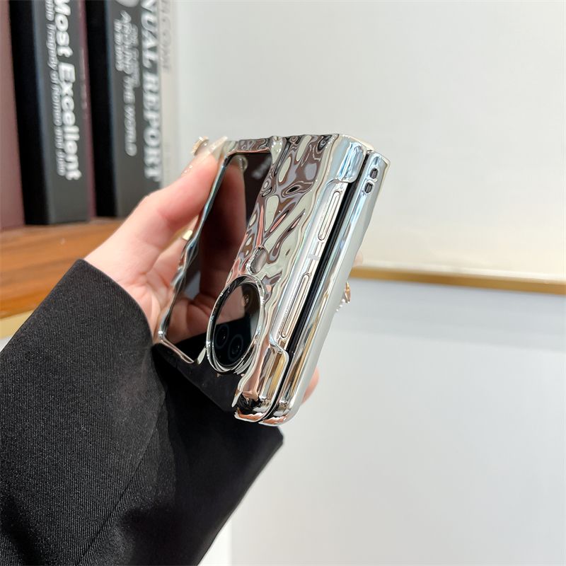 For Oppo Find N2 N3 Flip Luxury Wrinkle Electro Makeup Mirror Anti Drop Stand Holder Phone Case Cover_voghion.com