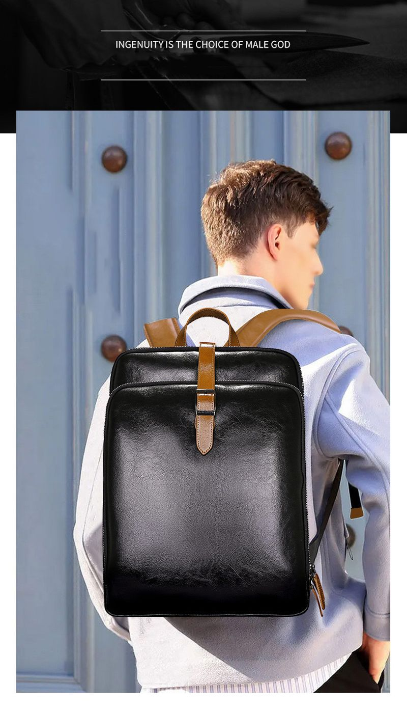 Wasserdichter Rucksack aus Leder im Modetrend, Computertasche, Unisex, mit mehreren Fächern und großem Fassungsvermögen_voghion.com