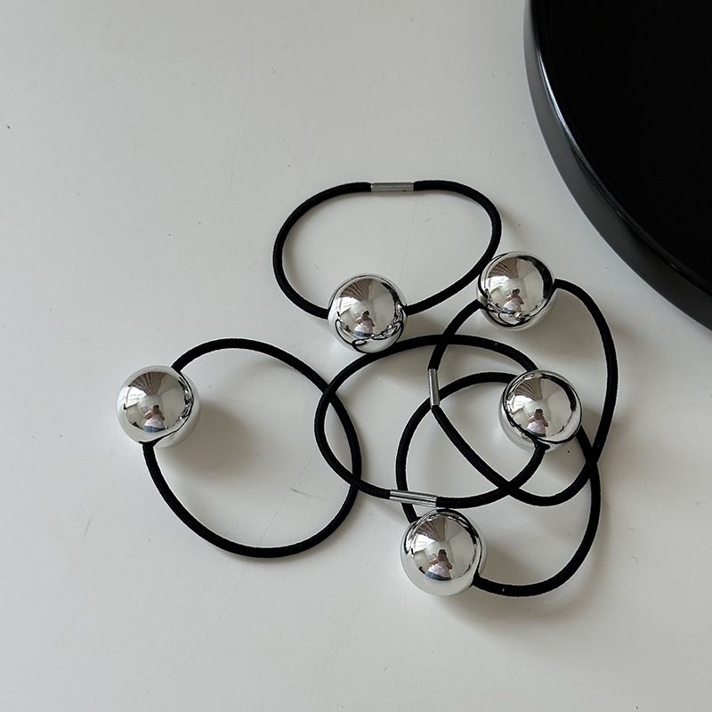 Anello per capelli coreano semplice in argento con testa a sfera, elastico alto, coda di cavallo, mezza palla, accessori per capelli all'ingrosso_voghion.com