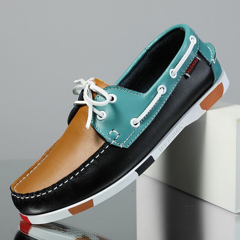 Quality Sailing Genuine Large Size Breathable Trendy Casual Men's Leather Shoes_voghion.com