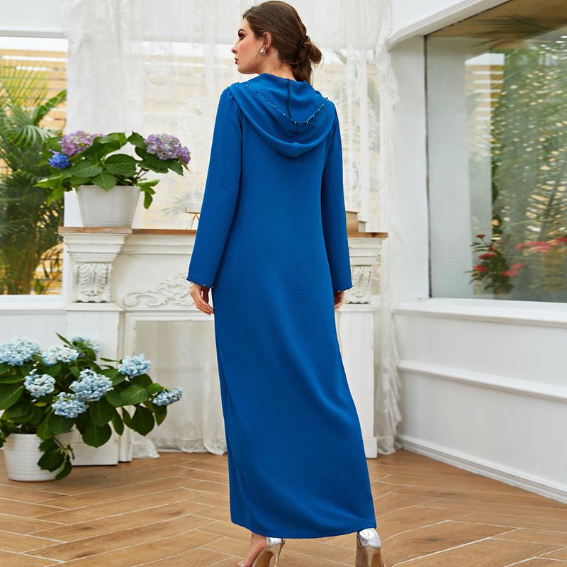 Lange jurk met veelkleurige handkralen Marokkaanse handgenaaide kleurrijke jurk met strass-capuchon_voghion.com