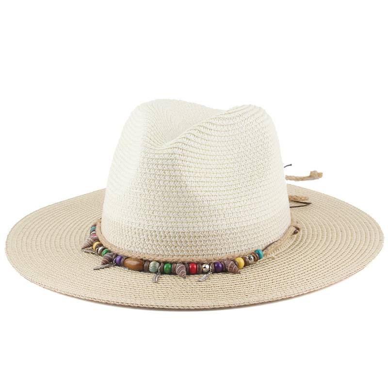 Cappelli da cowboy da donna Cappelli di paglia color block per donna primavera ed estate Cappelli di paglia Panama Cappelli da sole a tesa piatta per capelli da gentiluomo_voghion.com