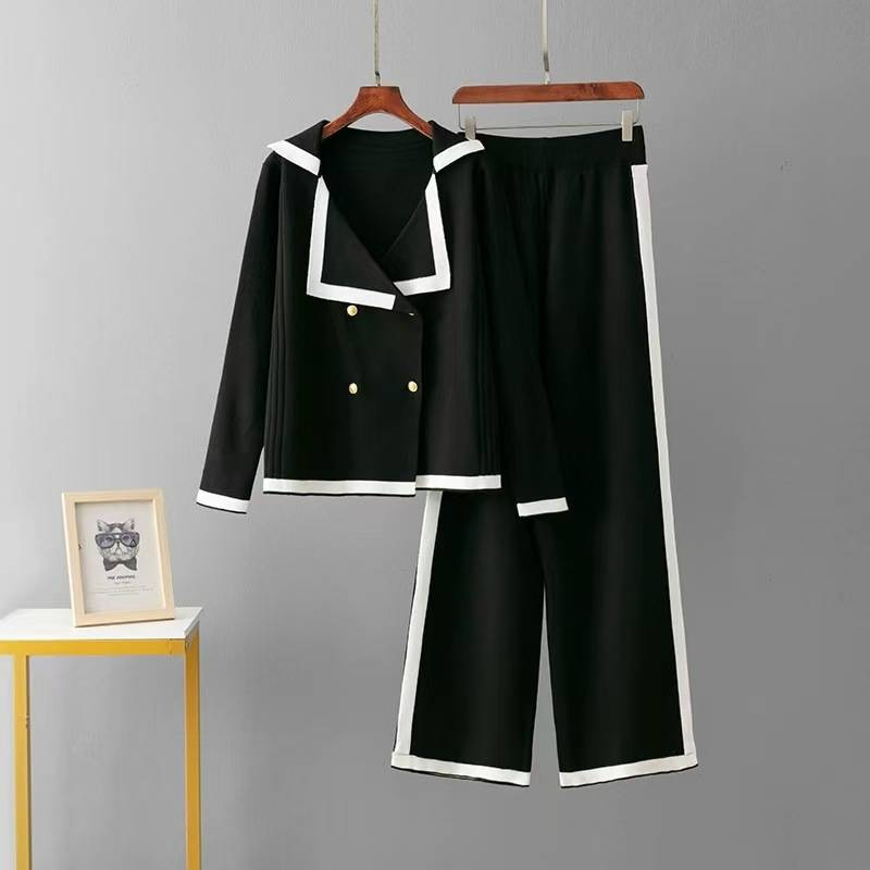 Completo alla moda in rilievo per abbigliamento femminile, elegante e anti-età, maglione girocollo alla moda + pantaloni sportivi casual in maglia larghi_voghion.com