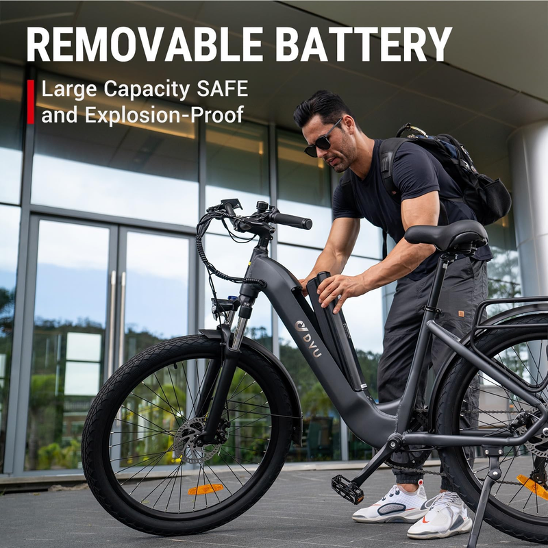DYU C1 elcykel för vuxna, 26-tums stadspendlarebike i terräng med 350W motor, 36V 10Ah batteri_voghion.com