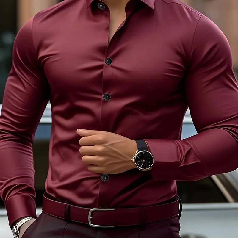 Camicia da uomo a maniche lunghe, elegante e slim fit, elasticizzata_voghion.com