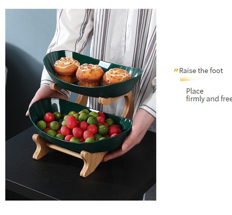 Vassoio portafrutta in bambù - Supporto moderno per snack a 3 livelli per soggiorno (elegante decorazione per la casa e per feste)_voghion.com