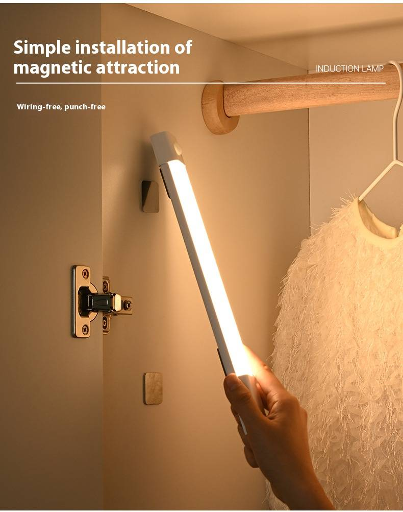Lichtstrip met menselijke lichaamssensor, intelligente LED-magnetische aantrekkingskracht, geen bedrading nodig, oplaadbare zelfklevende lichtstrip voor keuken en garderobe_voghion.com