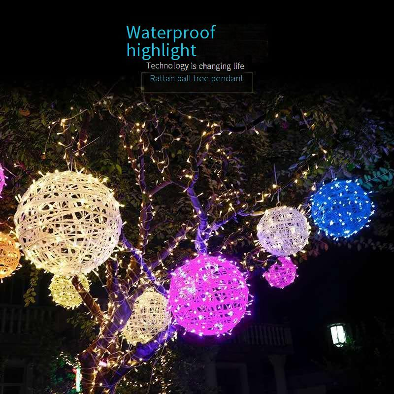 Luci a LED impermeabili con design a sfera in rattan - Luci decorative per esterni da 7 pollici, 200 lampadine LED, opzioni multicolore, telecomando_voghion.com
