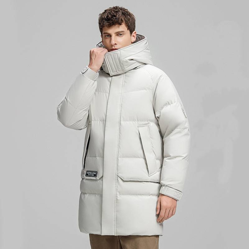 Giacca con cappuccio in piumino per uomo, per temperature estremamente fredde, parka antivento in piuma d'anatra bianca al 90% con design anti-perdita (M-4XL, nero/bianco)_voghion.com