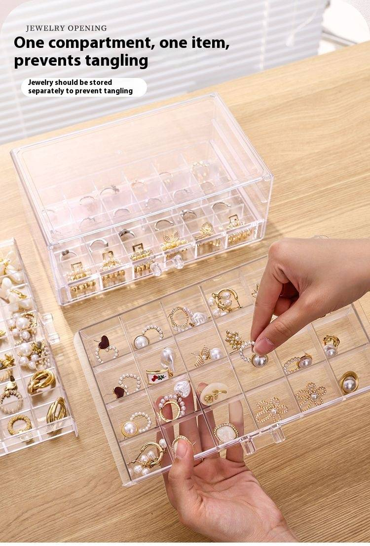 3-Tier Luxury Jewelry Organizer With 72 Compartments - Clear/Translucent PS Storage Box (Dustproof, Moisture-Resistant, Stackable)_voghion.com