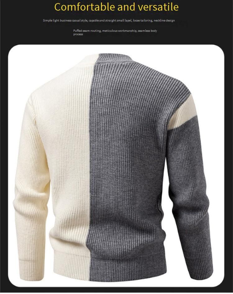 Herren-Strickpullover mit Farbblockmuster, dicke Strickjacke, lässiger Cardigan in lockerer Passform (Grau, Schwarz, Rot) – Größen M bis 3XL_voghion.com