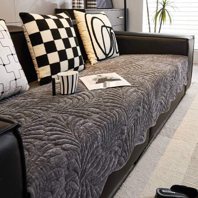 Premium Chenille Sofa Slipcover With Banana Leaf Print – Customizable Stretchable Sofa Protector For Sectional Couches (70-280cm, Multiple Colors)_voghion.com