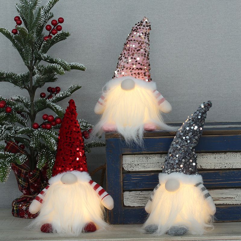 Pupazzo di peluche glitterato Rudolph Renna con luci a LED - Decorazione natalizia, statuetta in tessuto morbido seduta senza volto, rosa/rosso/grigio_voghion.com