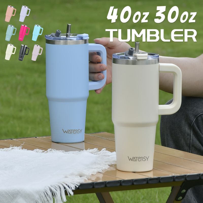 30oz/40oz 304 Stainless Steel Vacuum Insulated Tumbler With Straw Lid & Handle, Double-Wall Leakproof Cup, 24H Cooling/12H Heating_voghion.com