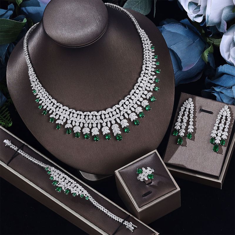 2024 Set di gioielli da sposa da 4 pezzi più venduti con zirconi cubici Set di gioielli di lusso Dubai_voghion.com