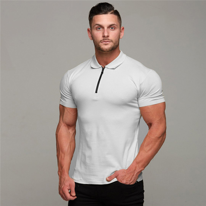 Muskel manliga bror sport pikétröja pikétröjor män sommar kortärmad lapel fitness T-shirt_voghion.com