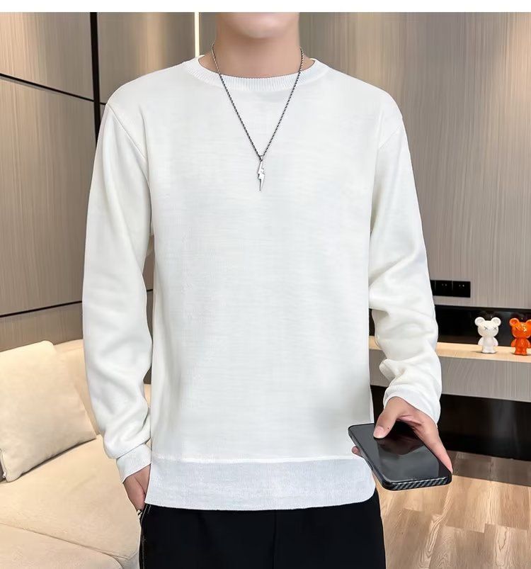 Abbigliamento maschile Maglione girocollo in velluto monopezzo autunnale e invernale da uomo, camicia con fondo foderato in pile spesso da uomo, 2024, nuovo top caldo tutto-fiammifero alla moda_voghion.com