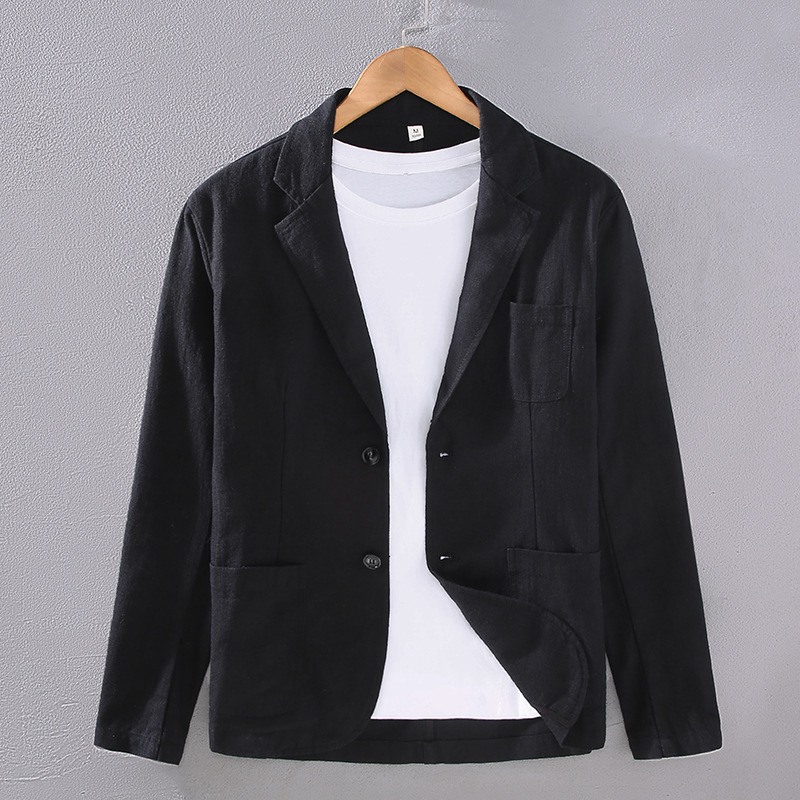 Coat men's spring and autumn men's top, high-end men's versatile personality, youth loose fitting cotton and linen casual small suit_voghion.com