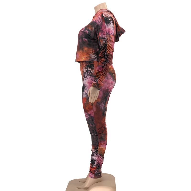 Costume deux pièces décontracté pour femmes, imprimé tie-dye, mode, grande taille, grande taille_voghion.com