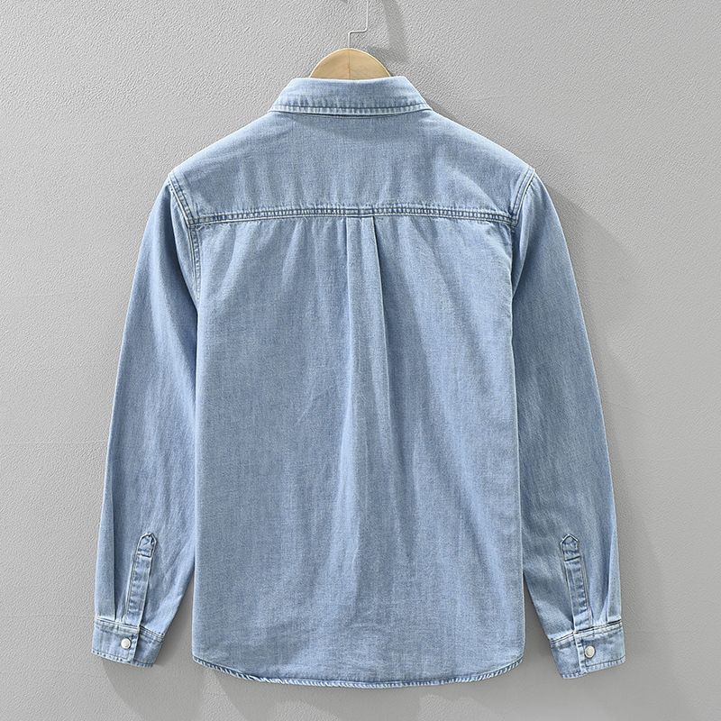 Denim-Retro-Langarmhemd für Herren, modisch und vielseitig, künstlerisches und lässiges lockeres Oberteil_voghion.com