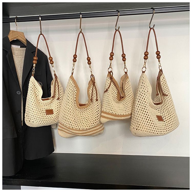 Borsa di paglia intrecciata, borsa in stile festivo, borsa a tracolla in maglia cava alla moda da donna, borsa tote da pendolare di grande capacità_voghion.com