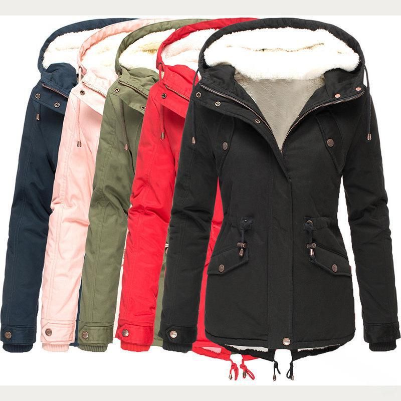 Winter-Schnäppchen: Damenmantel mit Kapuze und dicker Samt-Baumwolle_voghion.com