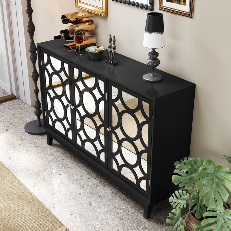 Sideboard Cabinet With 3 Mirror Doors, Modern Buffet Cabinet With Storage, Accent Storage Cabinet For Living Room, Dining Room, Entryway, Black_voghion.com