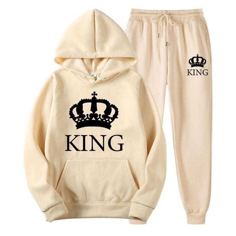 Koppelsset met capuchon voor heren en dames, casual losse sportkleding met lange mouwen, fleece hoodie en joggingbroek_voghion.com