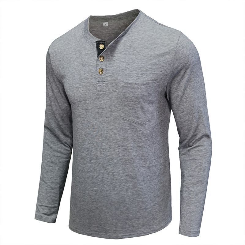 Henley-T-Shirts für Herren mit Knopfleiste, langen Ärmeln und Tasche, entspannte Passform, 100 % schwere Baumwolle_voghion.com